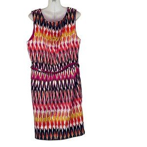 Roz & Ali Womens Dress Multicolor Abstract Belted Scoop Neck Sleeveless Plus 18W